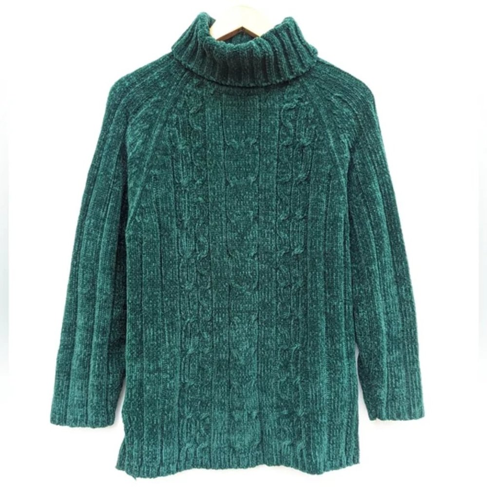 VINTAGE Carolyn Taylor hunter green chenille cableknit turtleneck sweater